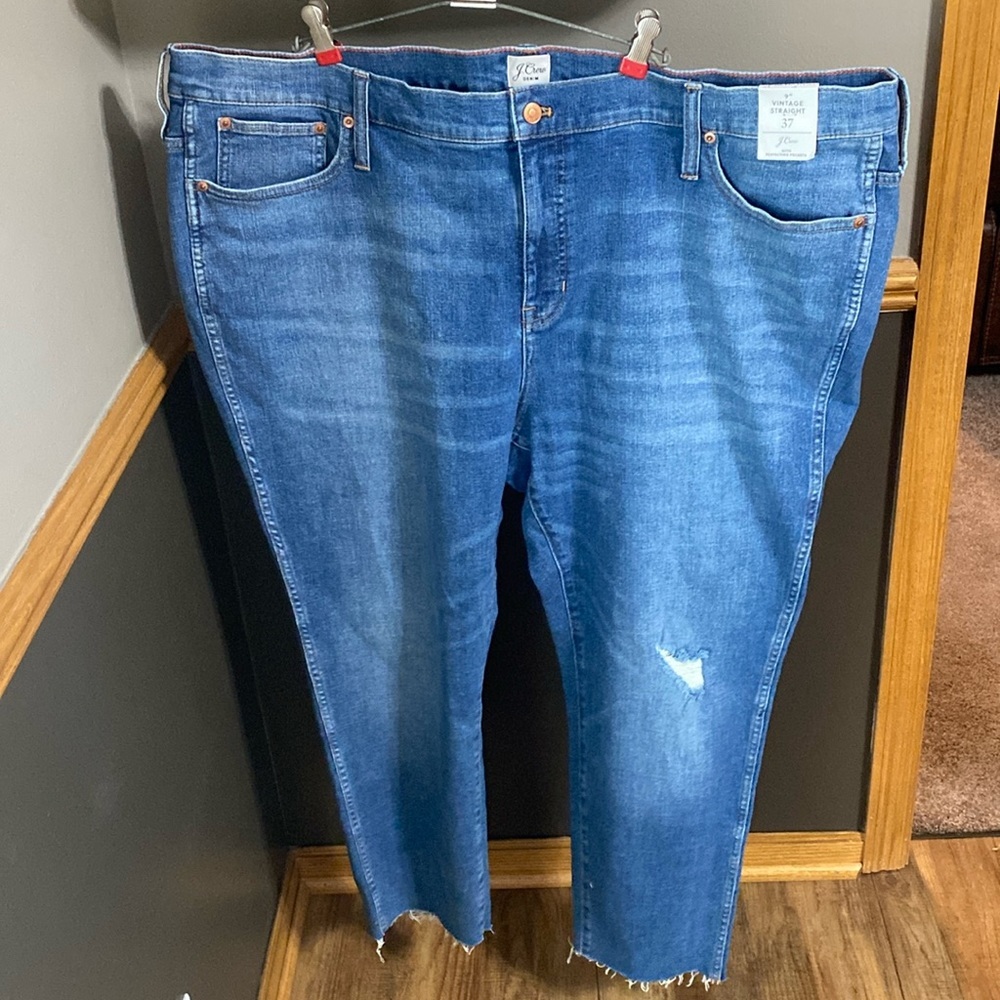 J. Crew vintage straight lightly distressed jeans with frayed hemline size 37
